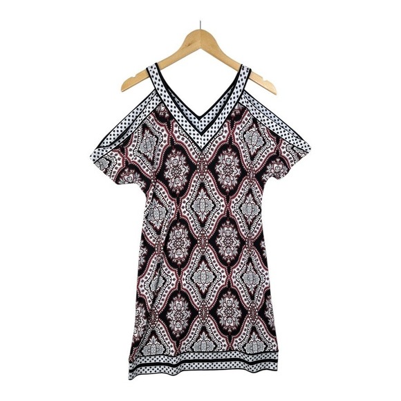 41 Hawthorn Dress Cold‎ Shoulder Geometric Print Size Medium Red - Picture 1 of 7